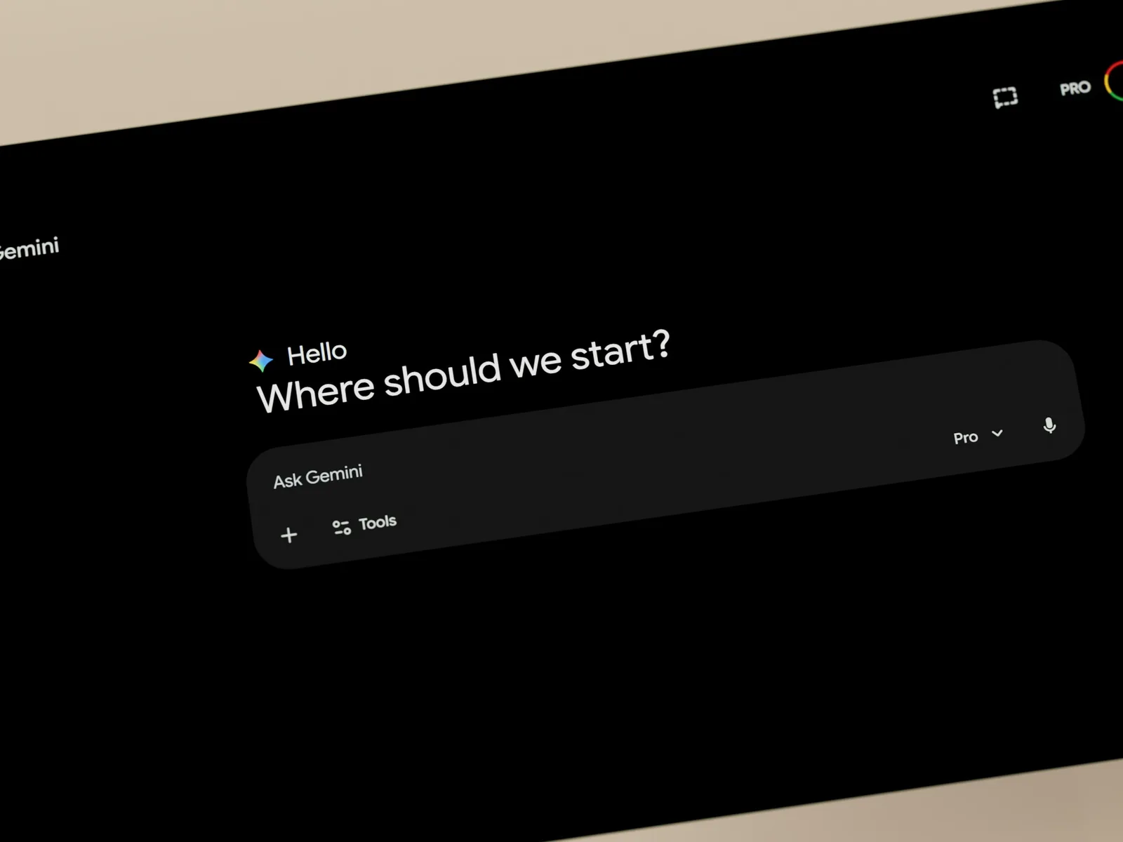 Gemini-Oberfläche mit der Frage „Where should we start?“