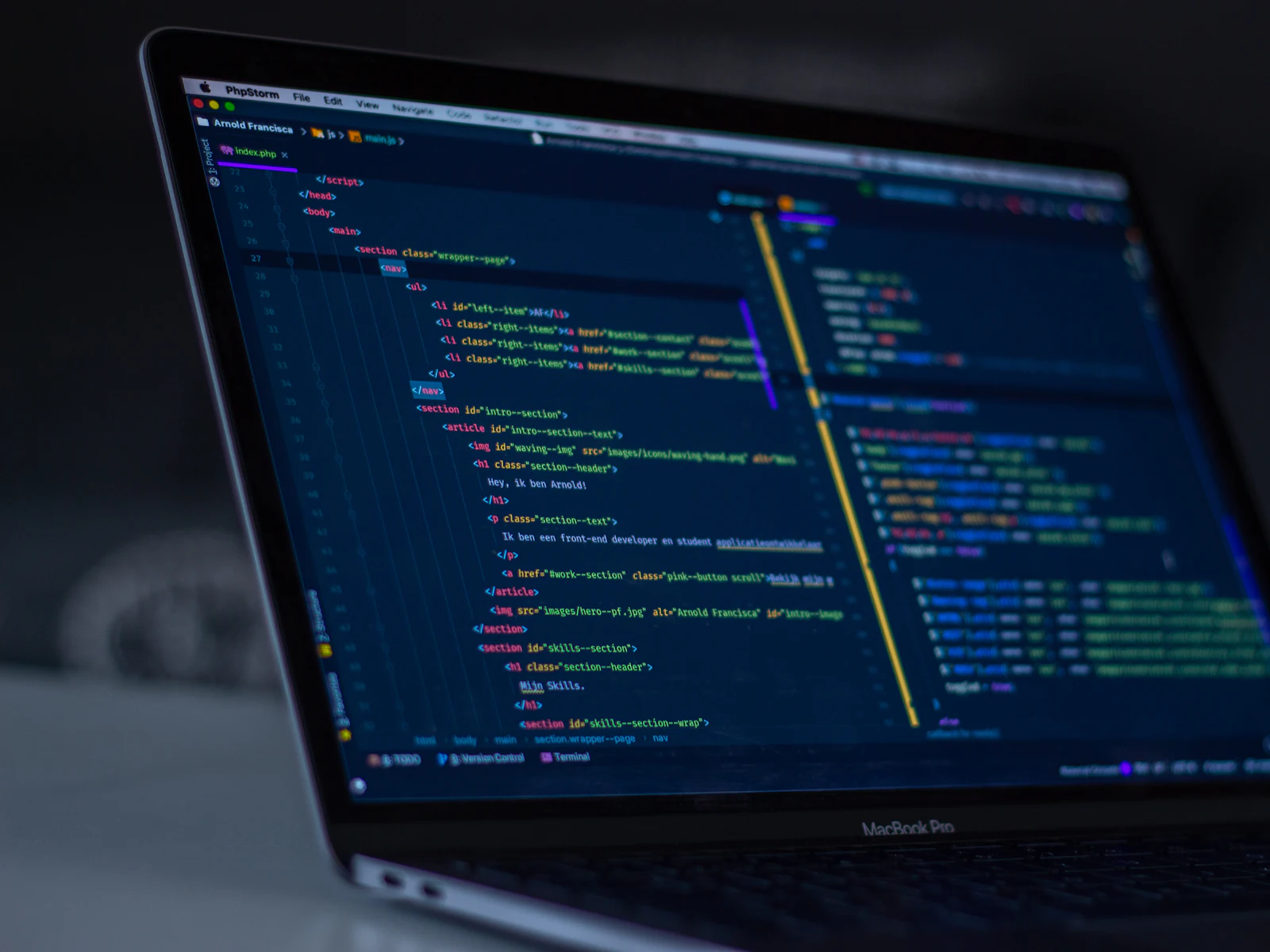 Laptop showing source code