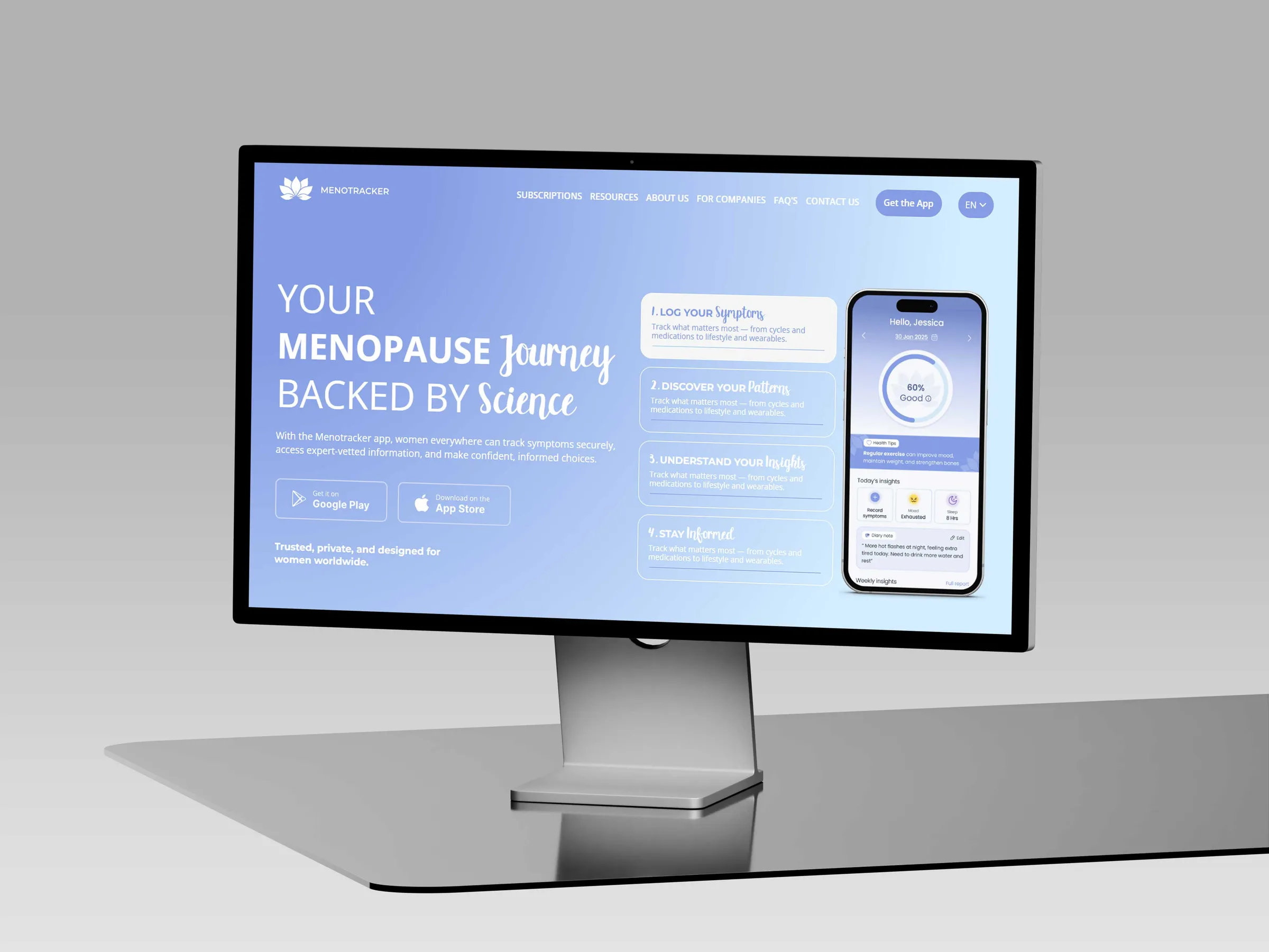 Mockup der Website von Menotracker